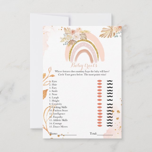 Retro Boho Grass baby trait baby shower game Card (Front)