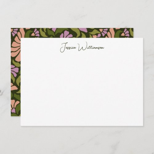 Retro Boho Green Botanical Groovy Personalized Thank You Card