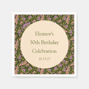 Retro Boho Green Cute Floral Custom 50th Birthday Napkins