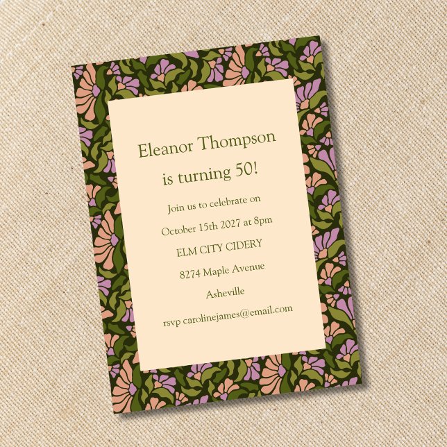 Retro Boho Green Cute Floral Simple 50th Birthday Invitation (Creator Uploaded)