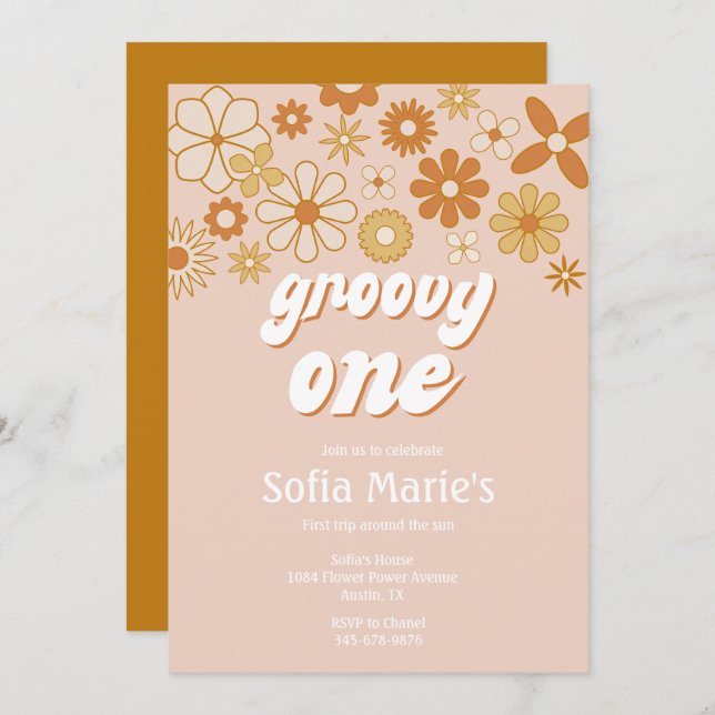 Retro Boho Groovy One Boho First Birthday Invitation (Front/Back)