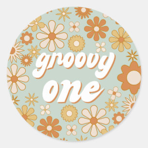 Retro Boho Groovy One Hippie First Birthday Classi Classic Round Sticker