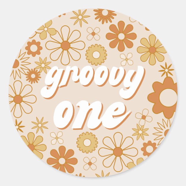 Retro Boho Groovy One Hippie First Birthday Classic Round Sticker (Front)
