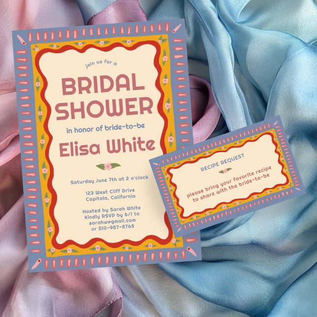 Retro Boho Handmade CUSTOM Bridal Shower Recipe Enclosure Card (Retro Boho Handmade CUSTOM Bridal Shower Recipe Enclosure Card
)