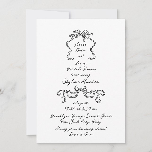 Retro Boho Handwritten Doodle Bridal Shower Invitation (Front)