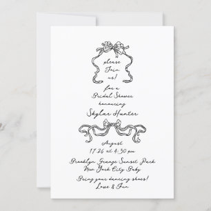 Retro Boho Handwritten Doodle Bridal Shower Invitation