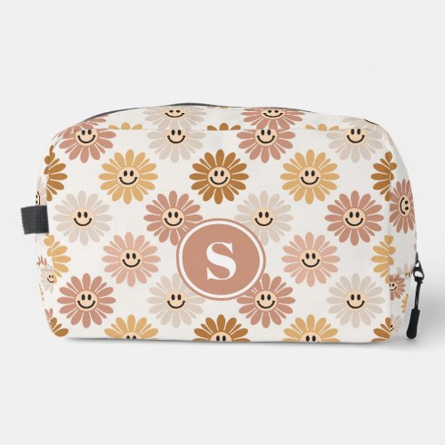 Retro Boho Happy Daisy Pattern Monogrammed Dopp Kit