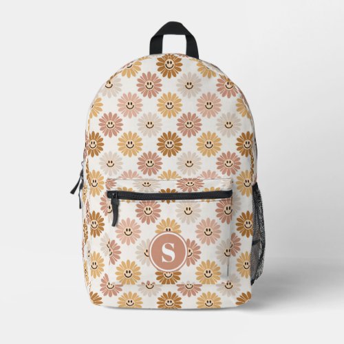 Retro Boho Happy Daisy Pattern Monogrammed Printed Backpack