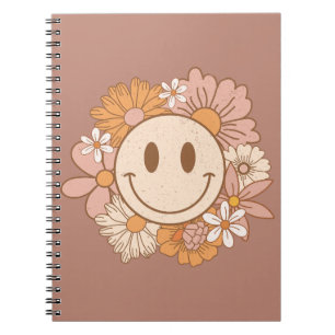 Retro Boho Happy Face, Cute Blush Floral Notebook