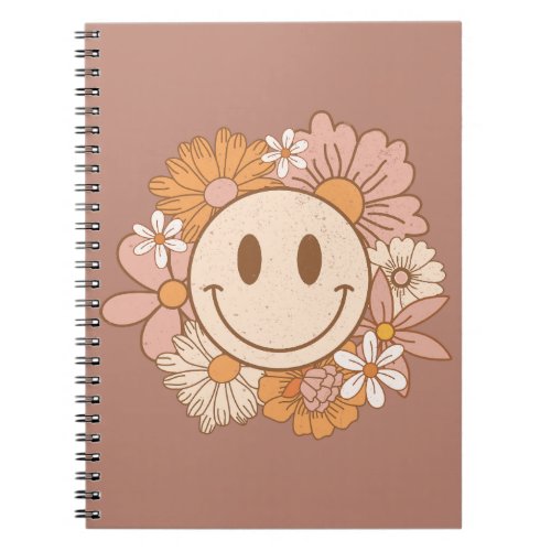 Retro Boho Happy Face Cute Blush Floral Notebook