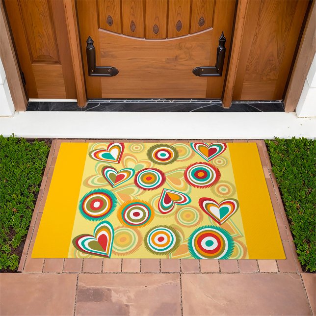 Retro Boho Hearts and Circles 70s Groovy Pattern  Doormat (Creator Uploaded)