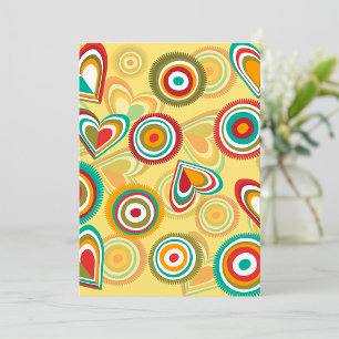 Retro Boho Hearts and Circles 70s Groovy Pattern Invitation