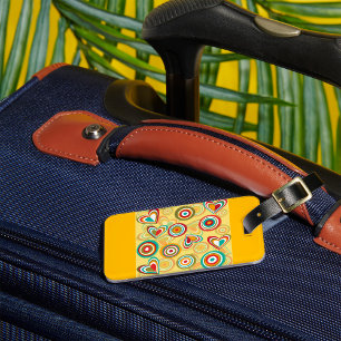 Retro Boho Hearts and Circles 70s Groovy Pattern Luggage Tag