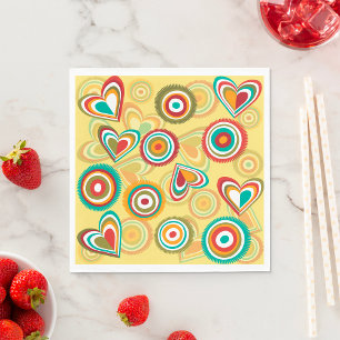 Retro Boho Hearts and Circles 70s Groovy Pattern Napkins