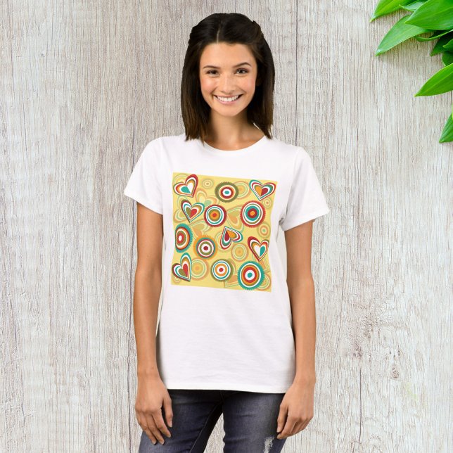 Retro Boho Hearts and Circles 70s Groovy Pattern  T-Shirt (Creator Uploaded)
