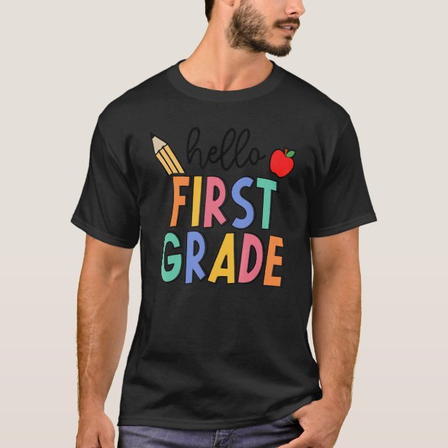 Retro Boho Hello First Grade Fun 1st Grader Back T T-Shirt (Front)