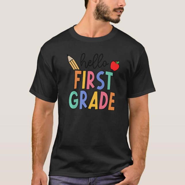 Retro Boho Hello First Grade Fun 1st Grader Back T T-Shirt (Front)