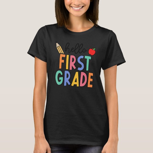 Retro Boho Hello First Grade Fun 1st Grader Back T T-Shirt (Front)