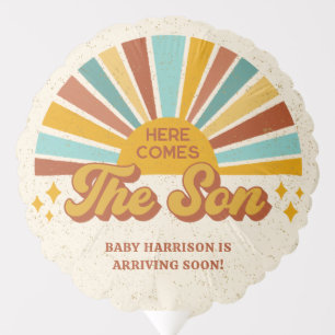 Retro Boho Here Comes the Son Baby Shower Balloon