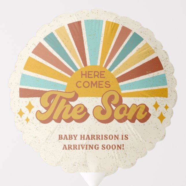 Retro Boho Here Comes the Son Baby Shower Balloon (Front)
