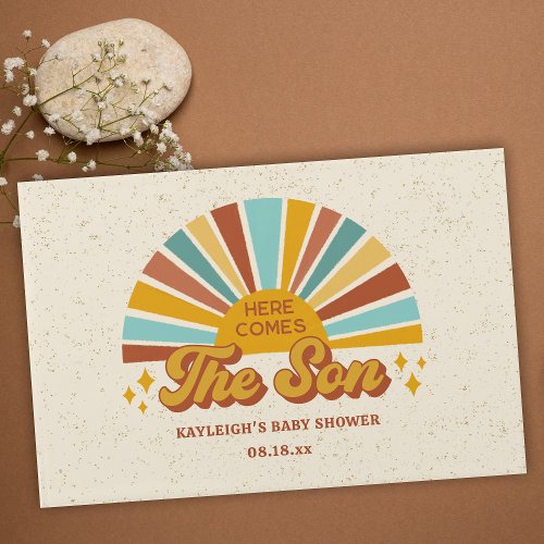 Retro Boho Here Comes the Son Baby Shower Guest Book