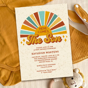Retro Boho Here Comes the Son Baby Shower Invitation