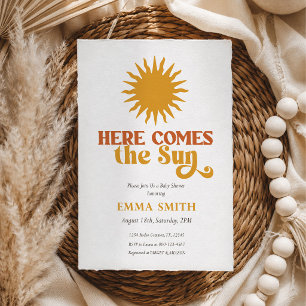 Retro Boho Here Comes The Sun Baby Shower Invitation