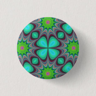 Retro Boho Hippie Green Clover Psychedelic Mandala Button