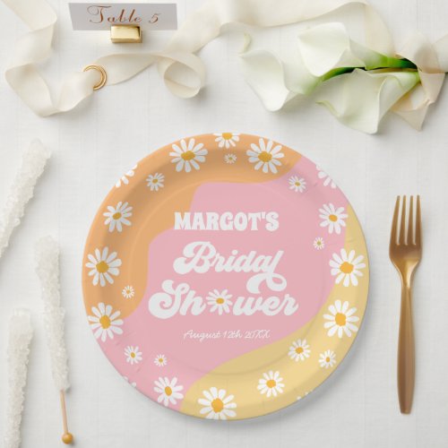 Retro Boho Hippy Daisy Bridal Shower Decorations Paper Plates