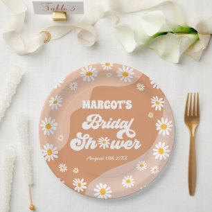 Retro Boho Hippy Daisy Bridal Shower Decorations Paper Plates