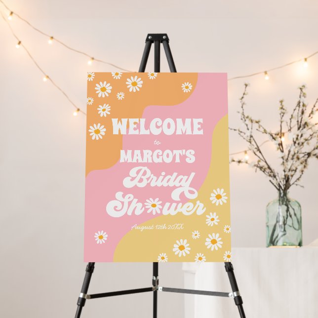 Retro Boho Hippy Daisy Bridal Shower Welcome Foam Board (In Situ (Stand))