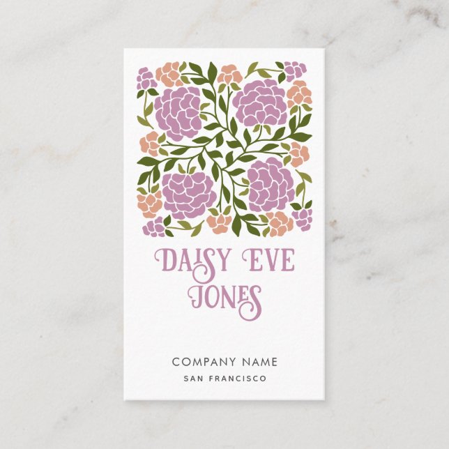 Retro Boho Lilac and Greenery Floral  Business Card (Front)