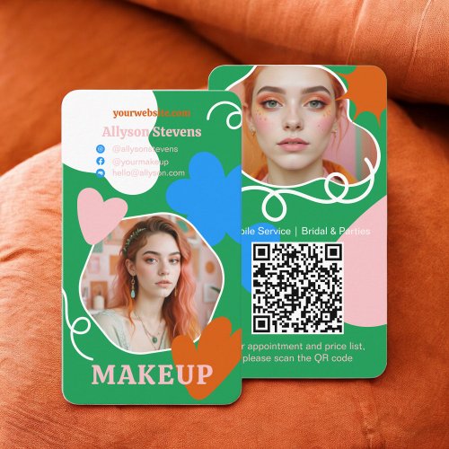 Retro boho Makeup beauty shapes photo qr code Business Card