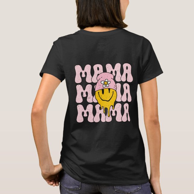 Retro Boho Mama, Cute Smile Happy Face T-Shirt (Back)