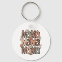 Retro Boho "Mama" Floral Keychain