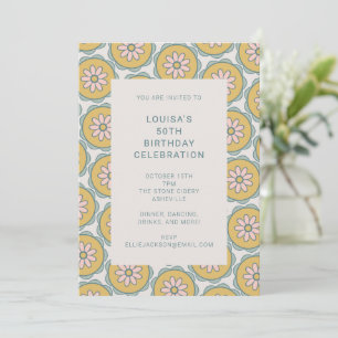 Retro Boho Mandala Floral Pastel 50th Birthday Invitation