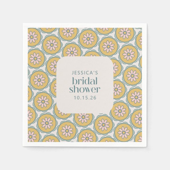 Retro Boho Mandala Floral Pastel Bridal Shower Napkins (Front)