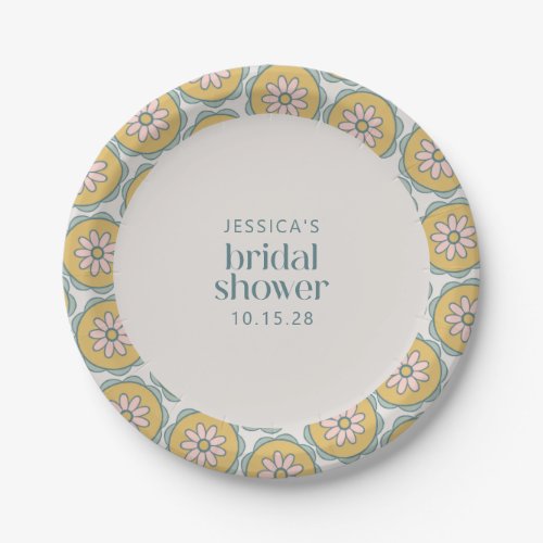 Retro Boho Mandala Floral Pastel Bridal Shower Paper Plates