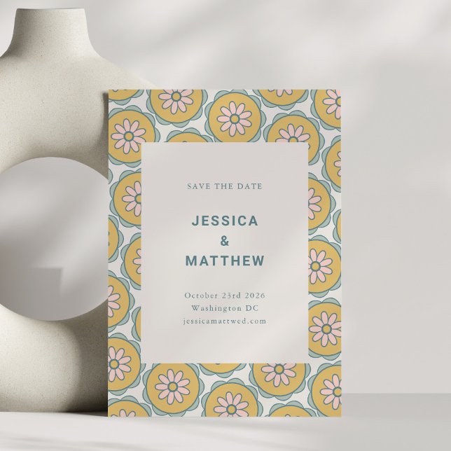 Retro Boho Mandala Floral Pastel Minimalist Save The Date (Creator Uploaded)