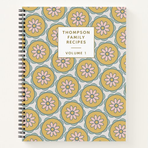 Retro Boho Mandala Floral Personalized Recipe Notebook