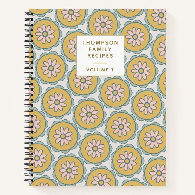 Retro Boho Mandala Floral Personalized Recipe Notebook (Front)