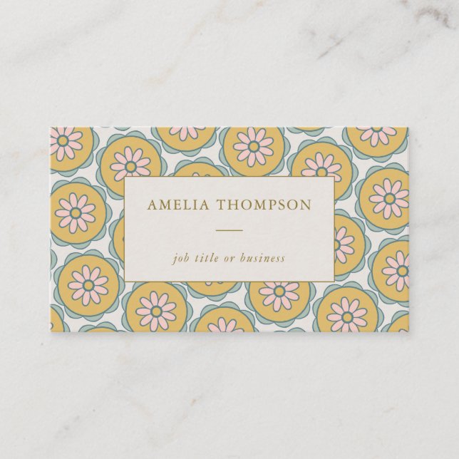 Retro Boho Mandala Floral Stylish Personalized Business Card (Front)