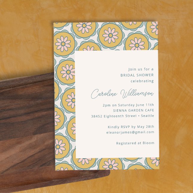 Retro Boho Mandala Floral Yellow Bridal Shower Invitation (Creator Uploaded)