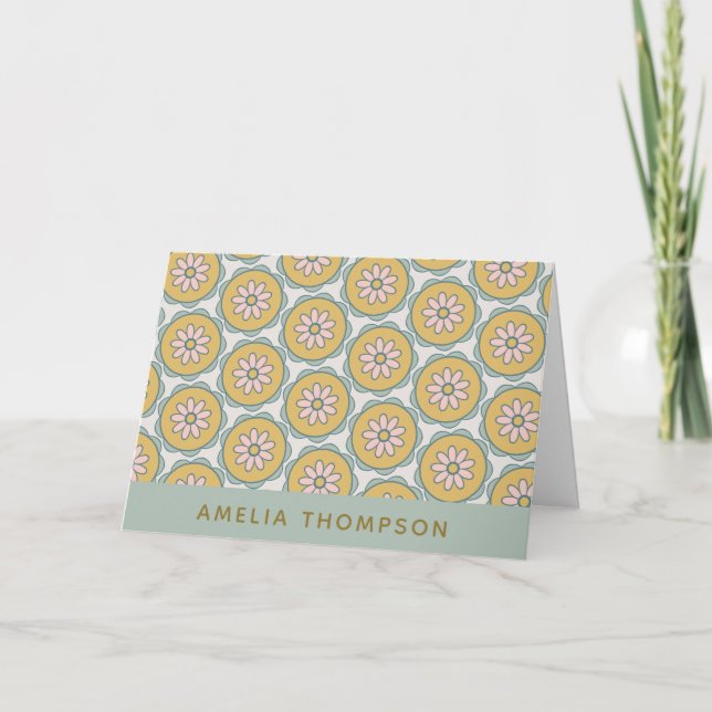 Retro Boho Mandala Flower Pattern Personalized Card (Front)