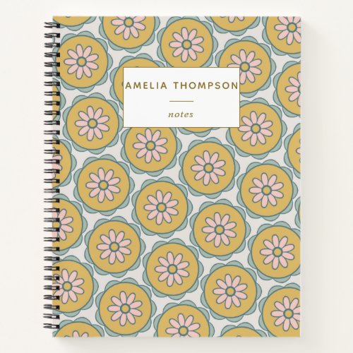 Retro Boho Mandala Flower Pattern Personalized Notebook