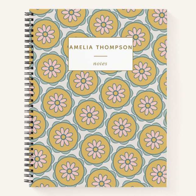 Retro Boho Mandala Flower Pattern Personalized Notebook (Front)