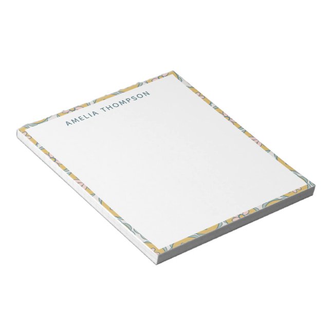 Retro Boho Mandala Flower Pattern Personalized Notepad (Angled)