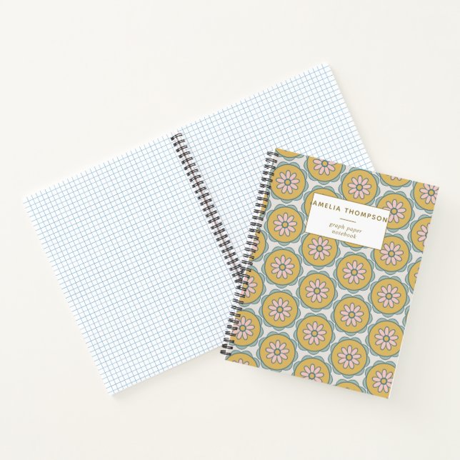 Retro Boho Mandala Flower Personalized Graph Paper Notebook (Inside)
