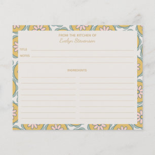 Retro Boho Mandala Flower Personalized Recipe Card