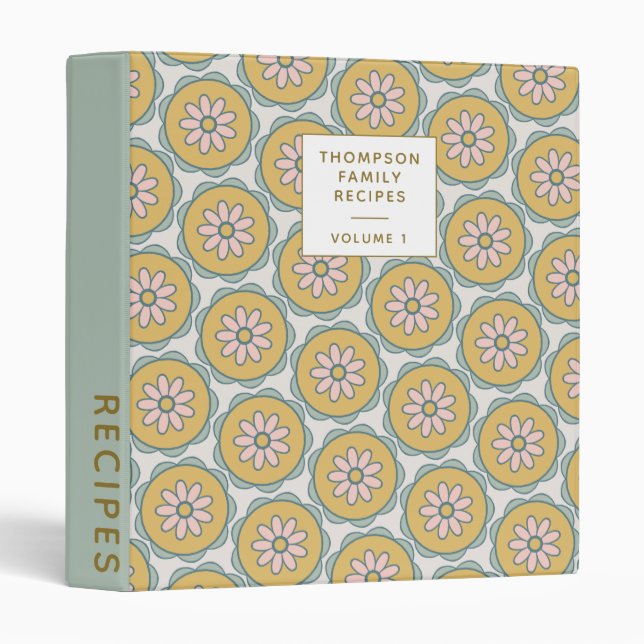 Retro Boho Mandala Flowers Personalized Recipe 3 Ring Binder (Front/Spine)